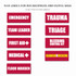 Red pre printed FLEX label options including Emergency, Trauma, Triage, and First Aid