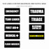 Pre-printed black flex labels for red emergency bags: Emergency, Trauma, Triage, First Aid, Search and Rescue