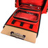 Red Deluxe EP-FLEX4Z emergency backpack front pocket open, showing document compartment with clipboard