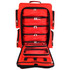 Red Deluxe EP-FLEX4Z emergency backpack open, showing four removable clear top pouches inside