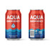 Aqua Emergency purified drinking water cans, front and back label views, 12 fl oz