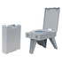 Cleanwaste Go Anywhere portable toilet shown folded flat and opened with lid up