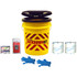 Classroom lockdown toilet kit: yellow bucket with seat lid, toilet paper, gloves and sanitation supplies