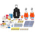 Contents of the 15 person Ready Roller classroom emergency kit: rolling duffel, hard hats, safety vests, water, food