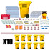 500 person office emergency kit contents with ten wheeled containers of food bars, water and supplies