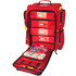 Rapid Rescue 5 bleeding control backpack open showing labeled compartments of Stop the Bleed supplies