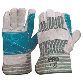 Pro Choice 12x Green & Grey Striped Cotton / Leather Gloves Large - R88FG