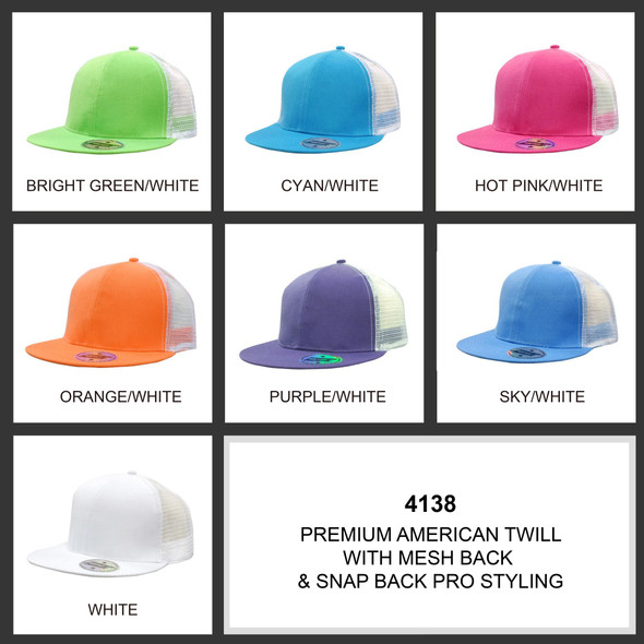 Premium American Twill with Mesh Back & Snap Back Pro Styling HW 4138