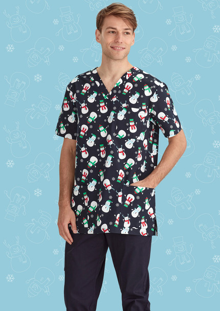 Mens Christmas V-Neck Short Sleeve Scrub Top CST346MS