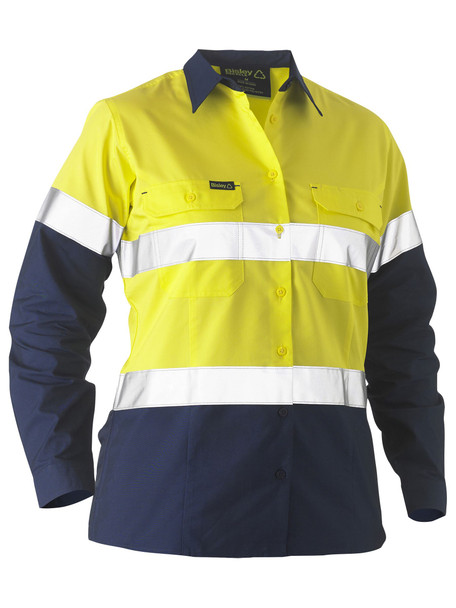 Bisley Recycle Women's Taped Two Tone Hi Vis Drill Shirt BL6996T