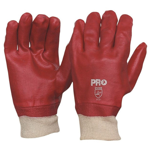 Pro Choice 12x 27Cm Red Pvc / Knit Wrist Gloves Large - PVC27KW