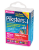 Photo of a Piksters Red Size 4 Interdental Brushes 40 Pack, showing multiple red-handled interdental brushes arranged neatly in front of the resealable packaging, highlighting the medium-sized brush heads and ergonomic handles designed for cleaning between teeth.