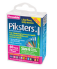 Piksters Green Size 6 Interdental Brushes, 40 Pack, showing green-handled brushes with medium- to large-sized brush heads, arranged next to resealable packaging, designed for cleaning larger gaps between teeth, braces, and implants.