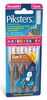 Piksters Gold Size 9 Interdental Brushes, 7 Pack, showing gold-handled brushes with extra-extra-large brush heads, arranged next to compact resealable packaging, designed for cleaning the widest gaps between teeth, implants, braces, and bridges.