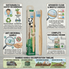 Piksters Bamboo Classic Soft Toothbrush – Eco-Friendly Biodegradable Bamboo Handle, infographic of toothbrush features and eco recyling toothbrush features