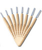 Piksters Blue Size 5 Large Bamboo Interdental Brushes 8 pack showing eco-friendly bamboo handles with flexible wire and soft large bristles designed for effective cleaning of wide spaces between teeth, braces, implants, and dental appliances.
Piksters Blue Size 5 Large Bamboo Interdental Brushes - view of brush size range