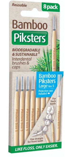 Piksters Blue Size 5 Large Bamboo Interdental Brushes 8 Pack (Bamboo