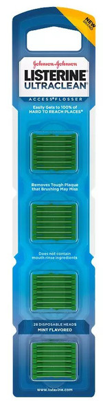 Daily Flosser Refill Heads Mint – 28 Snap‑On Replacement Tips for Reach / Listerine Access handles for Easy Plaque Removal & Fresh Breath.