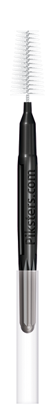 Interdental brushes in black with size 7 bristles, arranged in a 10-pack, designed for cleaning between medium-sized tooth gaps, braces, and dental appliances. View of a single interdental brush.
