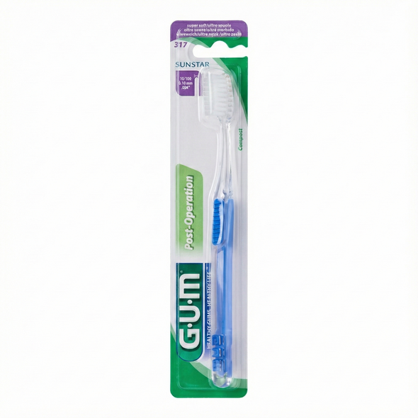 GUM 317 Ultra-Soft Delicate Toothbrush - Gentle Cleaning for Sensitive Teeth & Gums, Compact Head Design, Ergonomic Handle, Dentist Recommended for Post-Surgery & Orthodontic Care view of the toothbrush in its package