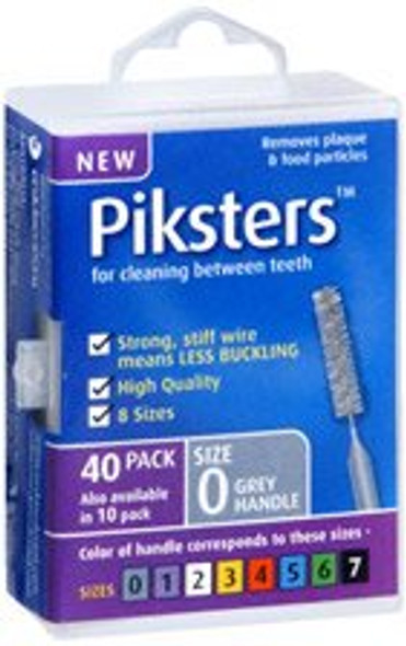 Piksters Silver Size 0 Interdental Brushes – 40 Pack | Ultra-Fine Antibacterial Bristles for Tight Spaces, Braces, Implants & Bridges | Professional Dental Plaque Remover | Flexible, Durable, Easy-Grip Handle view of box of piksters