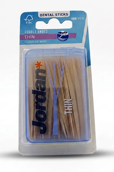 Jordan Dental Wooden Sticks - Mint Flavored - Thin Size - view of package