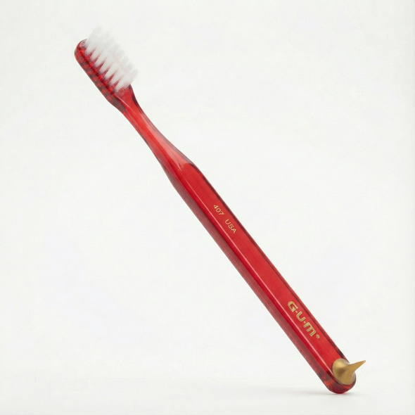 GUM 407 Classic Soft Small Toothbrush with Rubber Tip - Small Compact Head