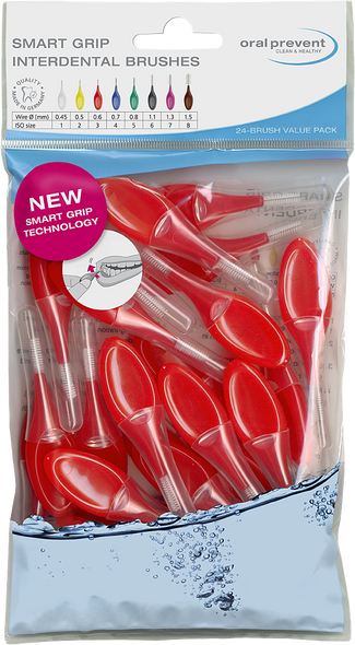 Oral Prevent Soft Smart Grip Brushes - 0.6mm Red - 24 Brushes Bulk Pack