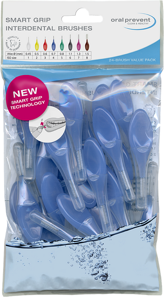 Oral Prevent Soft Smart Grip Brushes - 0.7mm Blue - 24 Brushes Bulk Pack