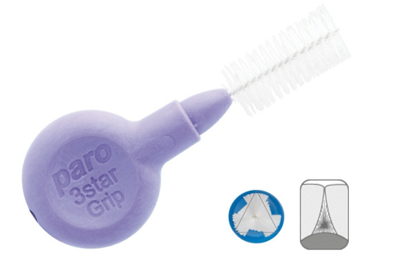 Paro 3Star Grip, Medium-Large, Purple, Triangular, 7 mm Interdental Brushes -#1095