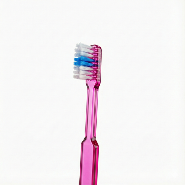 Oral-B Indicator Soft Ultra-Compact Head Toothbrush. View of a toothbrush head in zoomed detail.