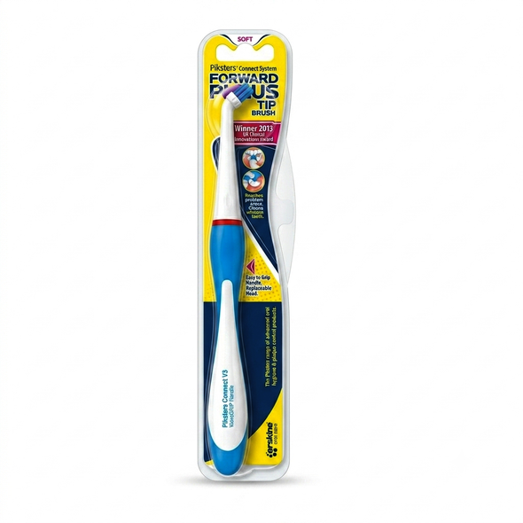 Piksters Forward Focus Tip Soft Brush, Gentle Angled Toothbrush for Hard-to-Reach Areas, Ideal for Braces, Retainers, Implants, Crooked Teeth, and Gumline Cleaning, Replaceable Head, Oral Care Tool