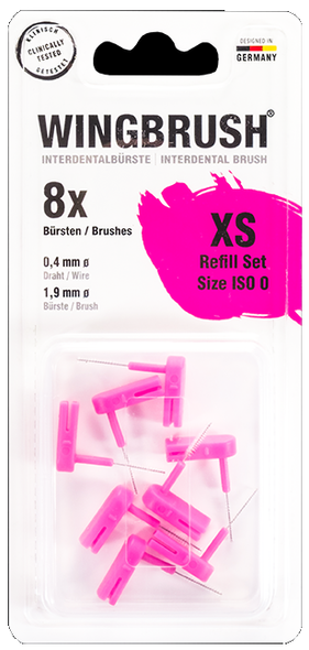 Wingbrush 2.0 ISO-0 Xtra-Small Interdental Pink Brush Refill Set - 8 Brushes - New Improved Version 2