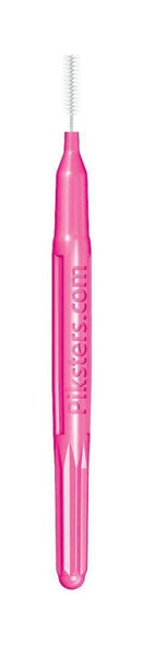Piksters Pink Size 00 ultra-fine interdental brushes in a 10-pack, featuring extra small flexible bristles designed for cleaning very tight spaces between teeth, braces, and implants to remove plaque and promote gum health. View of an single interdental brush.
