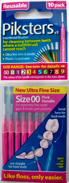 Piksters Pink Size 00 Ultra Fine Size Interdental Brushes  - 10 Pack