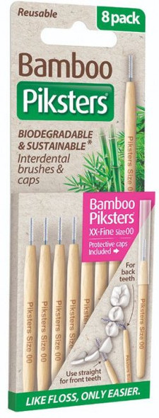 Piksters Pink Size 00 XX-Fine Bamboo Interdental Brushes - 8 Pack