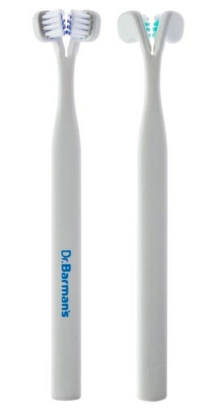 Dr Barman's Super Brush Special #2 - Medium Head Extra Soft - front and back views of toothbrush