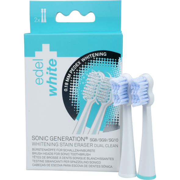 Edel+White-SG8 Sonic Generation 8 Sonic Whitening Stain Eraser Replacement Brush Heads - 2-Pack  view of package and brushes