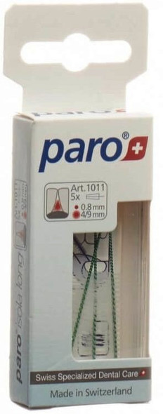 Paro Isola Long 4/9mm Medium Green conical interdental brushes - ART 1011 - 5 Brushes - Swiss Made side view of box