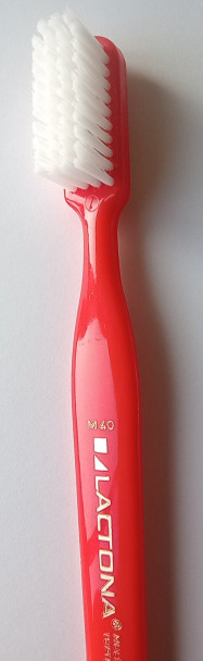 Lactona M40 Nylon Medium Toothbrush view of toothbrush bristles