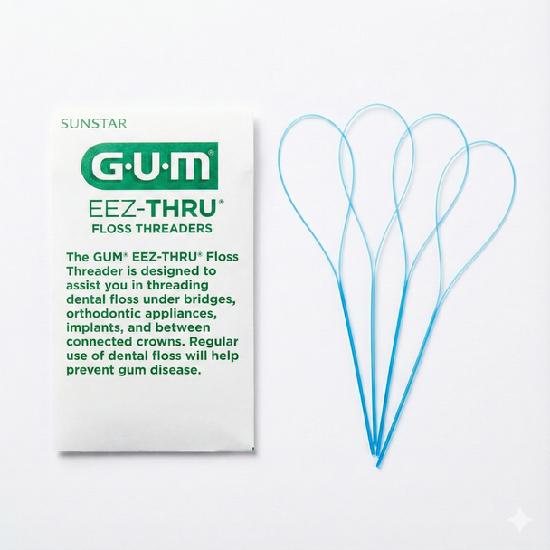 GUM Eez-Thru Floss Threaders for Braces, Bridges, Implants and Fixed Retainers, Flexible Loop Floss Threader Guides for Easy Under-Wire Access and Complete