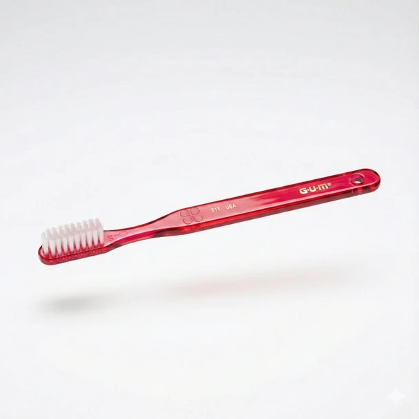 GUM 311 Classic Toothbrush – Compact Head, Soft 3-Row Bristles for Gentle Cleaning, Gum Massage, & Oral Hygiene, Dentist Recommended - Made in USA view of toothbrush