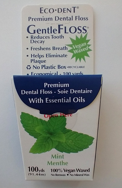 Eco-Dent 100% Vegan Waxed Mint Gentle Floss  view of front of box
