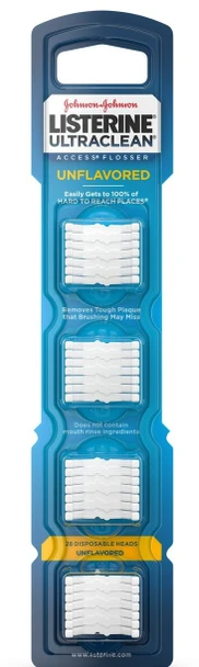 Reach Listerine Access Ultraclean Dentist Recommended Daily Flosser Unflavored Refill Pack, 28 Snap-On Heads, Shred-Resistant Floss Refills for Reach & Listerine Access/Ultraclean Flosser Handles, Easy Plaque Removal Between Teeth and Hard-to-Reach Areas