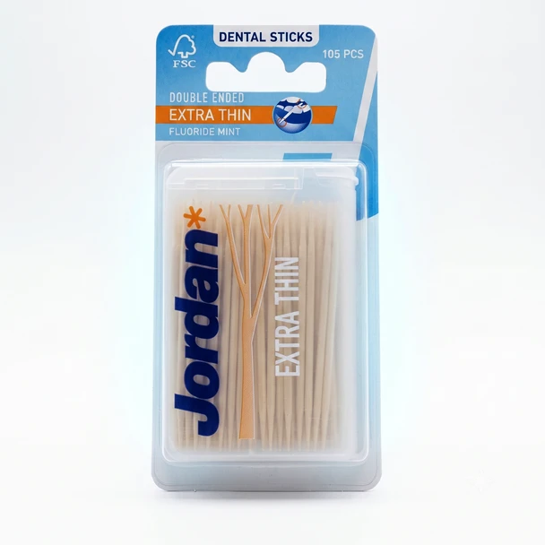Jordan Dental Wooden Sticks – Mint, Extra Thin (105 Count) - view of package