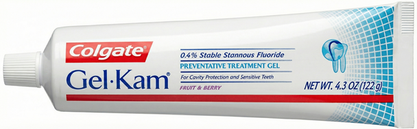 Colgate Gel-Kam 0.4% Stannous Fluoride Gel - Fruit and Berry Flavor - 4.3 oz Tube - At-Home Dental Care view of tube