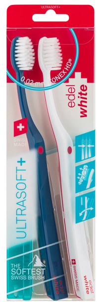 Edel+White Swiss Made Flosser ULTRA-SOFT DUO Toothbrush - 2 Pack  view of package