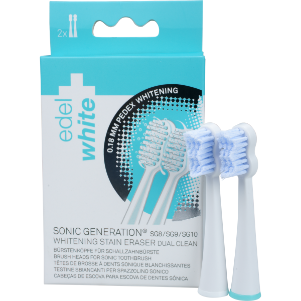 Edel+White-SG8 Sonic Generation 8 Sonic Whitening Stain Eraser Replacement Brush Heads - 2-Pack  view of package and brushes