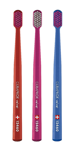 Curaprox MegaSoft Velvet Toothbrush CS 12460 view of three example toothbrushes