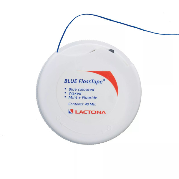 Lactona Blue FlossTape - Waxed Dental Tape for Plaque Removal, Fluoride-Infused, Mint Flavor, Dutch Made - 43.74 yards / 40 m of Floss